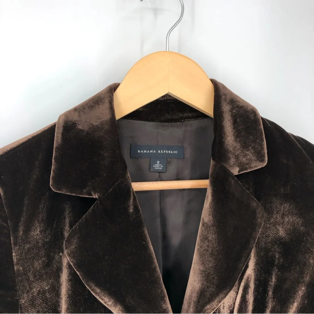 Vtg Y2K Banana Republic Womens Blazer Size 8 Dark Brown‎ Velvet Silk Early 2000s - Picture 2 of 11